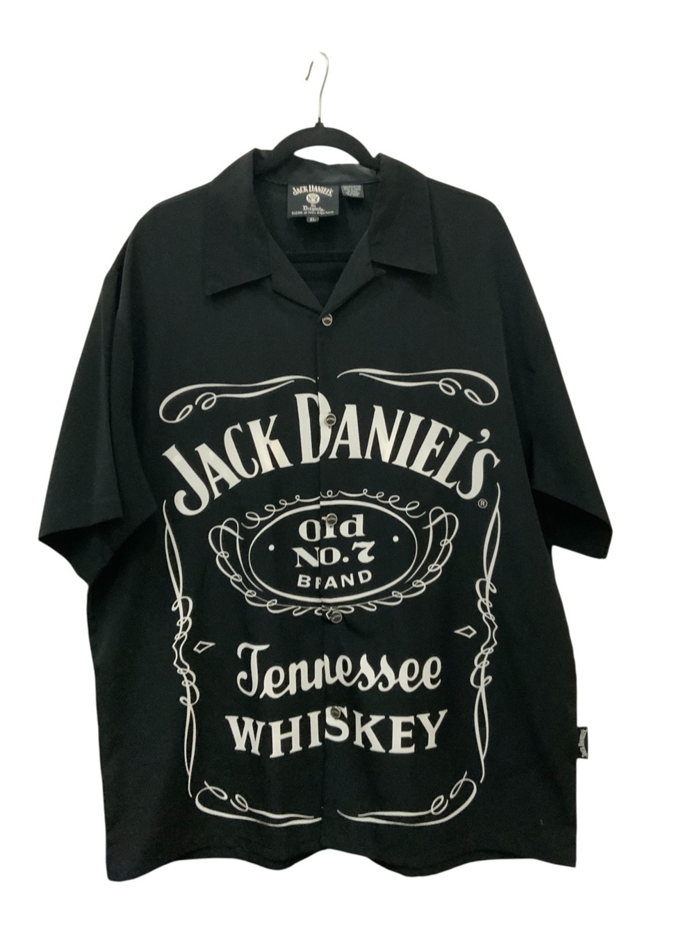 Vintage Jack Daniels Black Short Sleeve Button-Up Shirt with White Logo